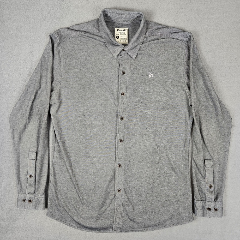 YoungLA Button Down Shirt Mens Extra Large XL Solid‎ Gray Long Sleeve EUC